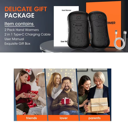 2-Pack Rechargeable Hand Warmer, 6000Mah Portable Reusable Hand Warmer with Double-Sided Heating, USB 2-In-1 Hand Warmer
