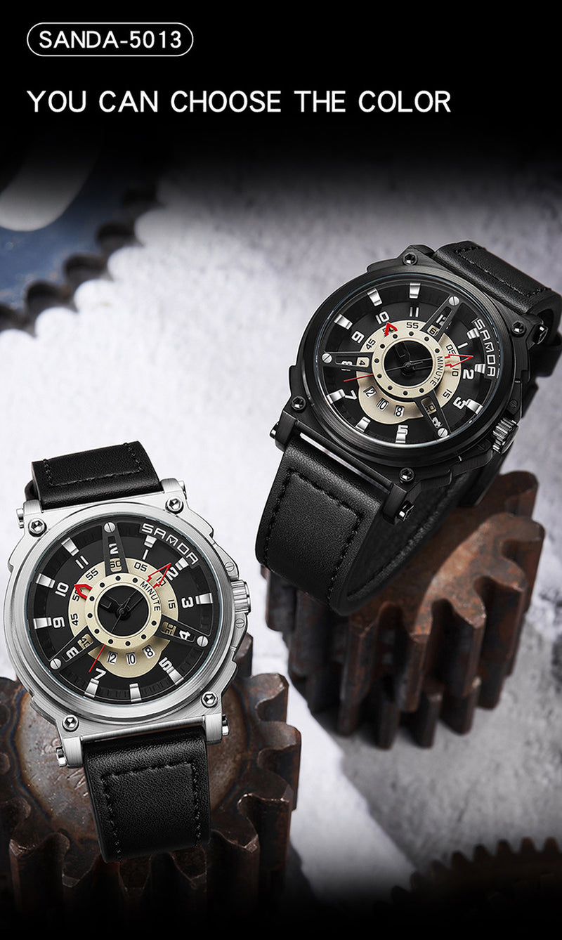 Sanda New Hollow Cool Creative Large Dial Belt Men&